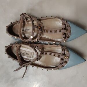Valentino Rockstud Caged Ballet Flats Blue Size 39